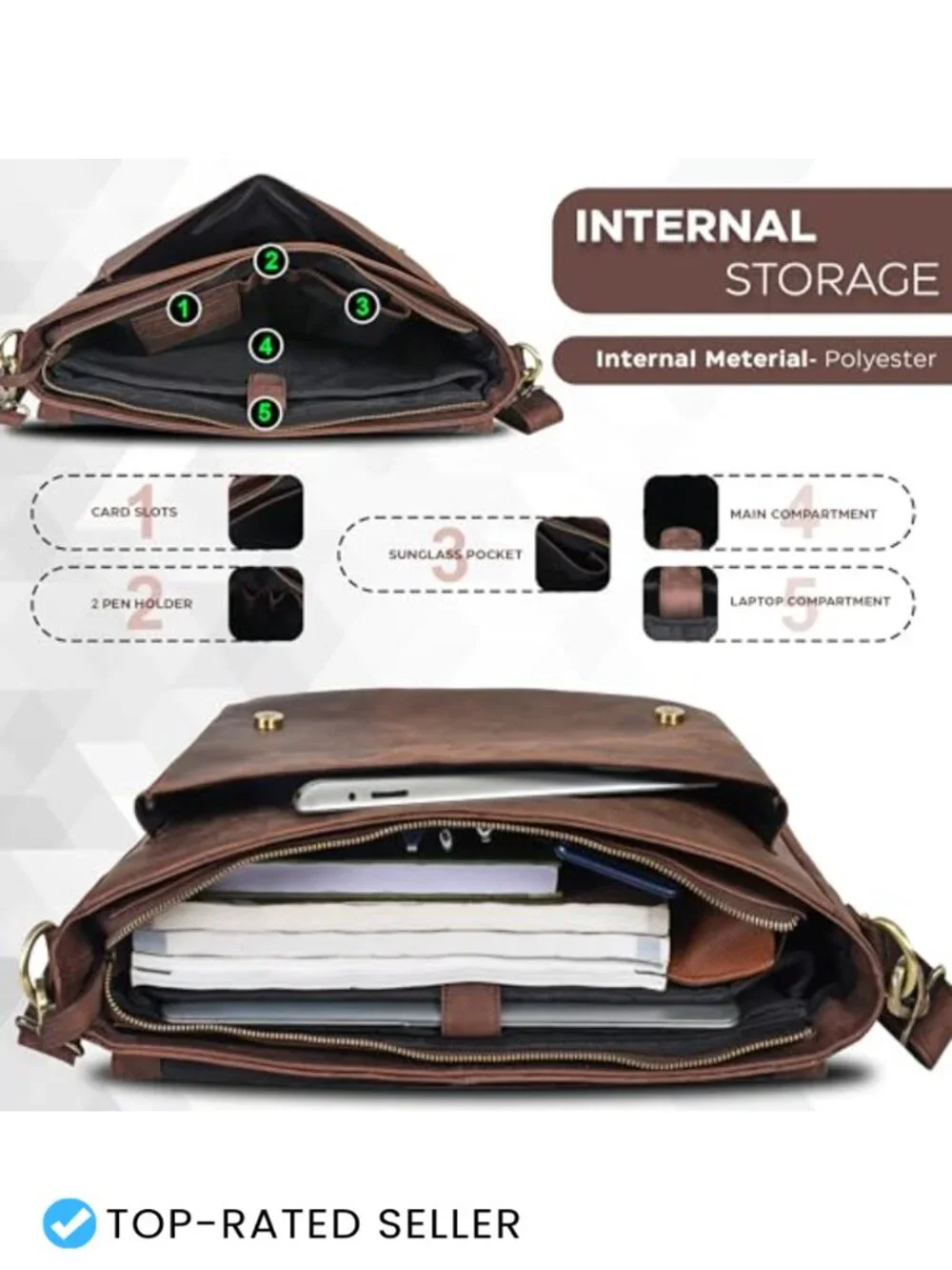 Handcrafted Full-Grain Leather Laptop Messenger Bag Crossbody Briefcase